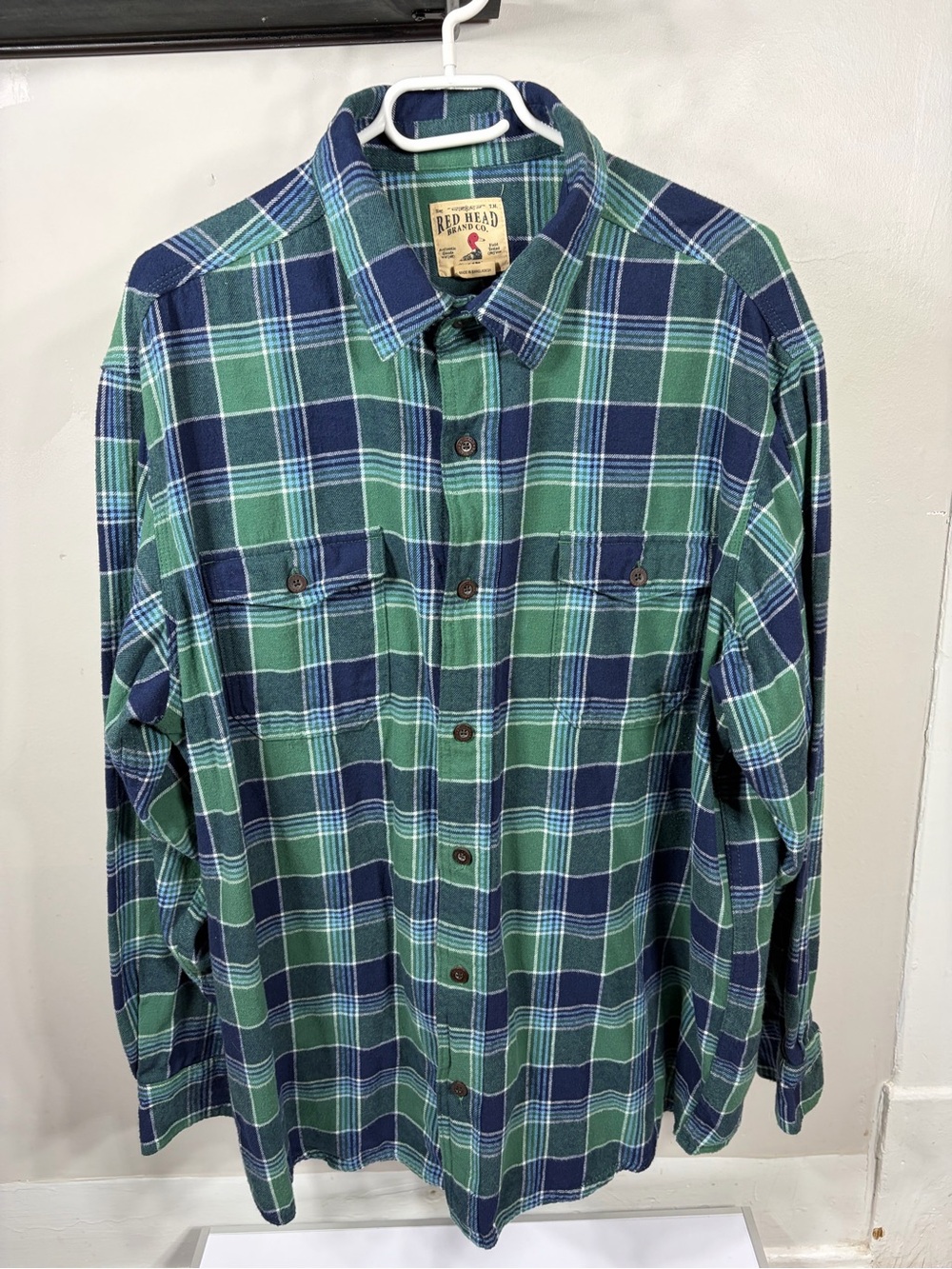 RedHead Brand Co Plaid Flannel Shirt Green Blue Heavyweight Cotton Mens Outdoor‎